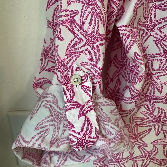 Talbots Pink and White Starfish Button Down Shirt Beach Resortwear Preppy - Picture 8 of 11